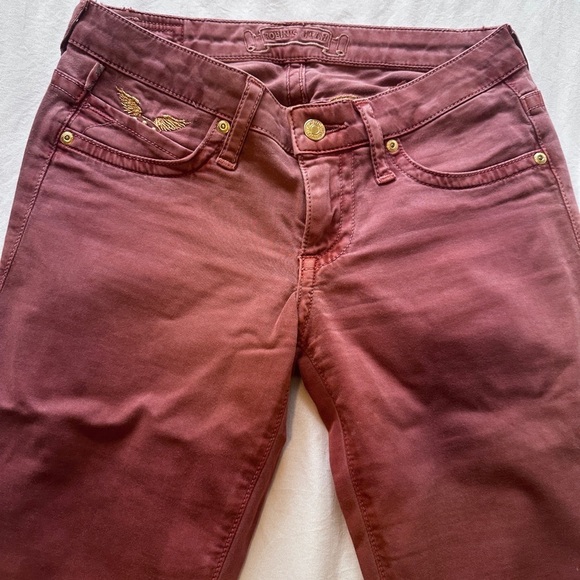 Robin’s Jean Women’s Size 25 Burgundy Bootcut Jeans Gold Embroidered Wings Y2K - Picture 3 of 13